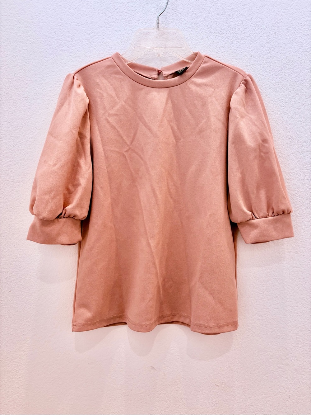 SHEIN Dusty Pink Puff Sleeve Back Keyhole Blouse Top | Size XS - 154